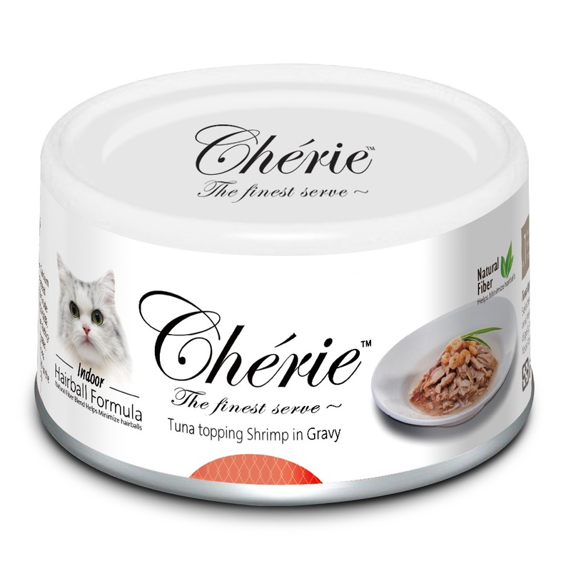 Cherie Cat Indoor Hairball Formula Tuna Topping – Shrimp in Gravy 80g