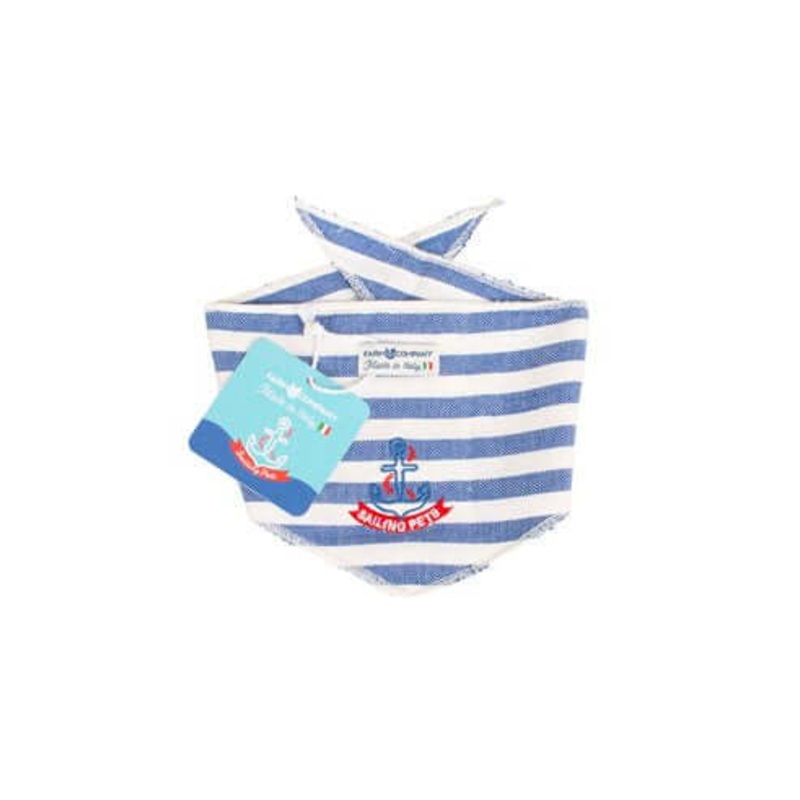 Farm Company Sailing Pet Collection Cotton Bandana Made in Italy white/blue L/XL 68X17cm –