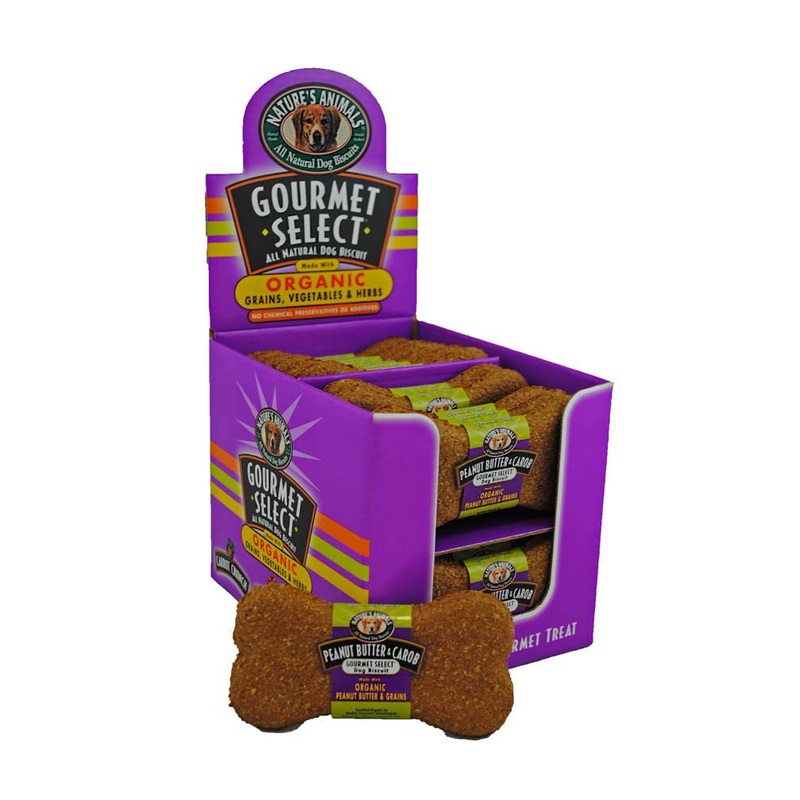 Natures Animals Gourmet Select Organic Dog Treat Display Peanut Butter & Caro 4 in 24 ct