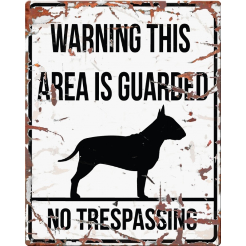 WARNING SIGN SQUARE  BULL TERRIER GB WHITE