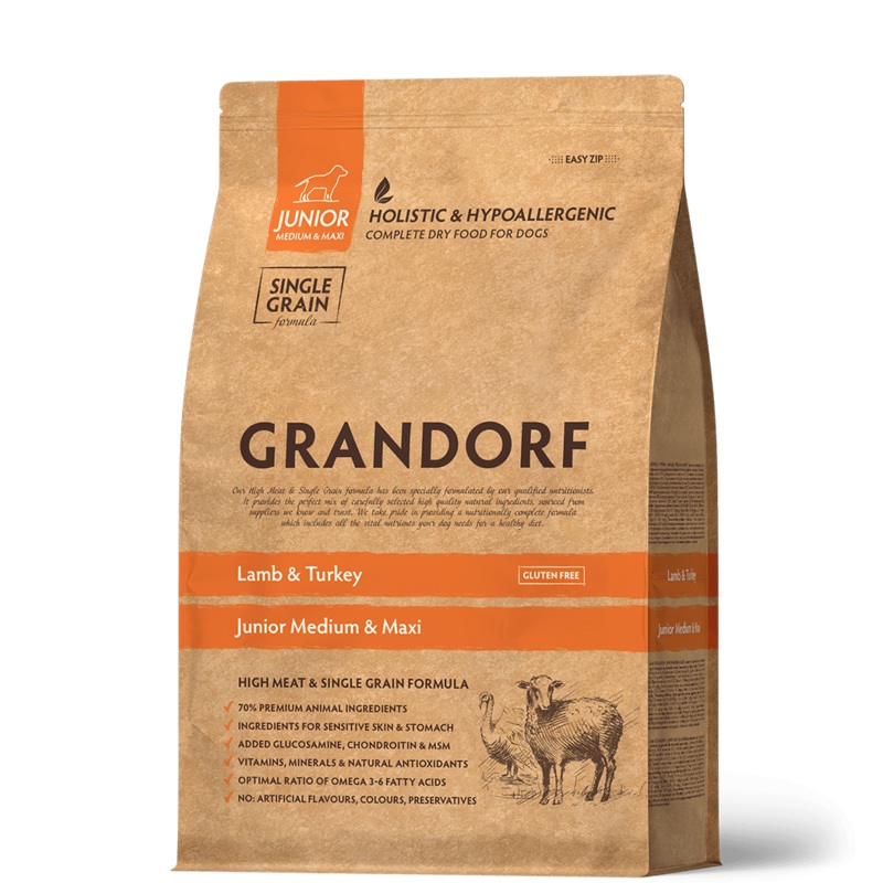 Grandorf Lamb & Turkey  –  Junior Medium & Maxi Dog 3kg –