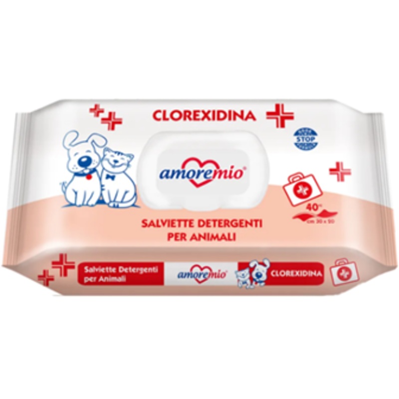40 WET WIPES FOR DOGS CLOREXIDINA 30x20cm