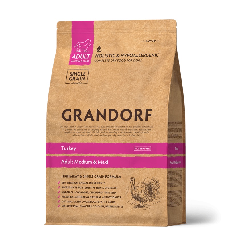 Grandorf Turkey  –  Adult Medium & Maxi Breeds Dog 1kg –
