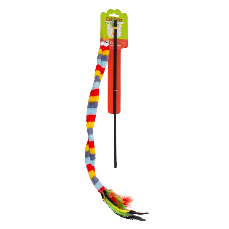 Farm Company Cat fishing pole with caterpillar plush toy and feathers – 46 cm –