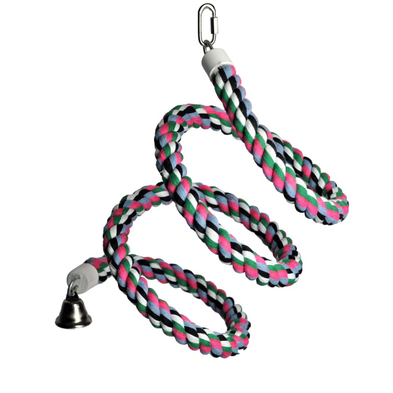 A & E Cages Rainbow Cotton Rope Boing with Bell Bird Toy MD
