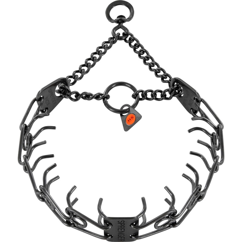 Herm Sprenger ULTRA-PLUS Training Collar with Center-Plate and Assembly Chain – Stainless steel black 2.25 mm, 41 cm / 16 –
