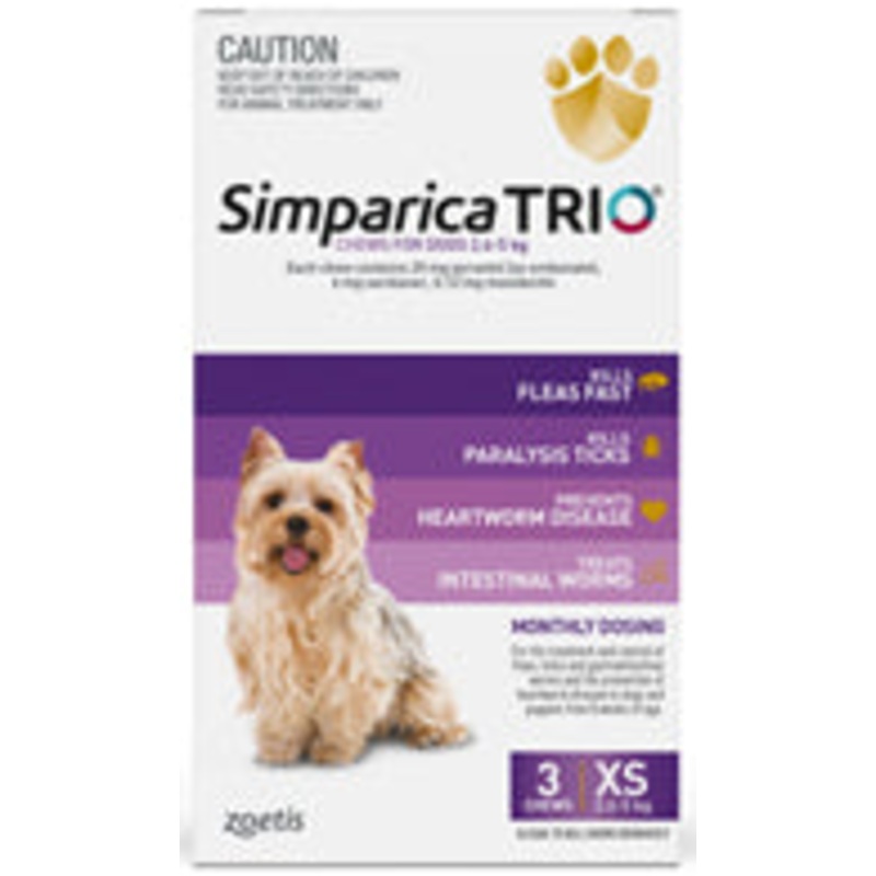 Simparica Trio Chews for Extra Small Dogs 2.6 – 5kg