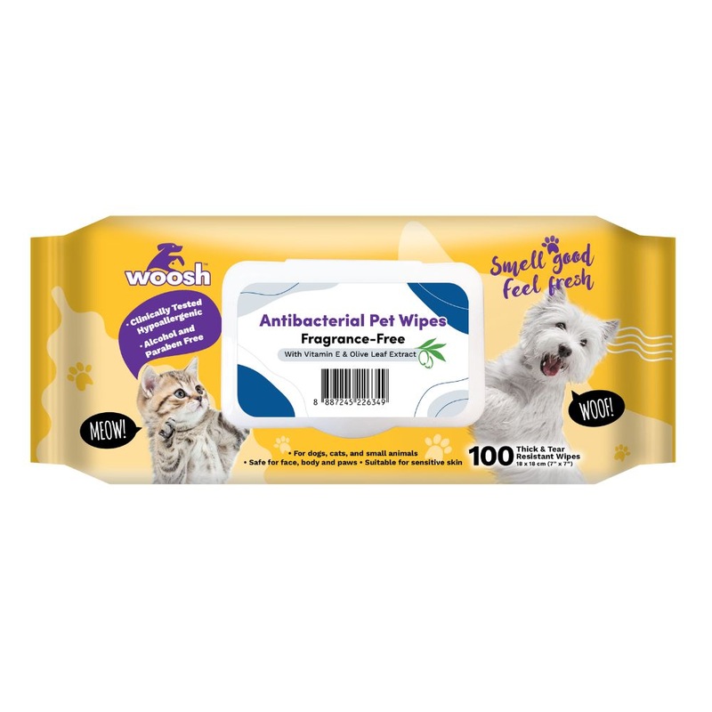 Woosh Pet Wipes Antibacterial – Fragrance-Free 100sheets