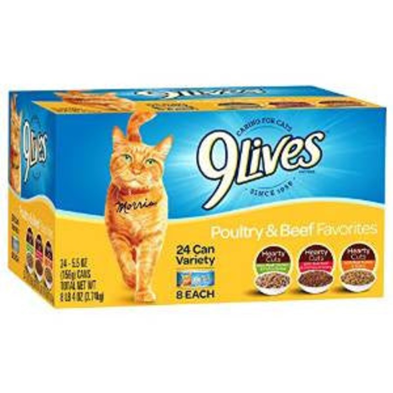9 Lives Poultry And Beef Favorites Variety Pack Canned Cat Food-5.5-oz, Case {R}Of 24-{L+1}