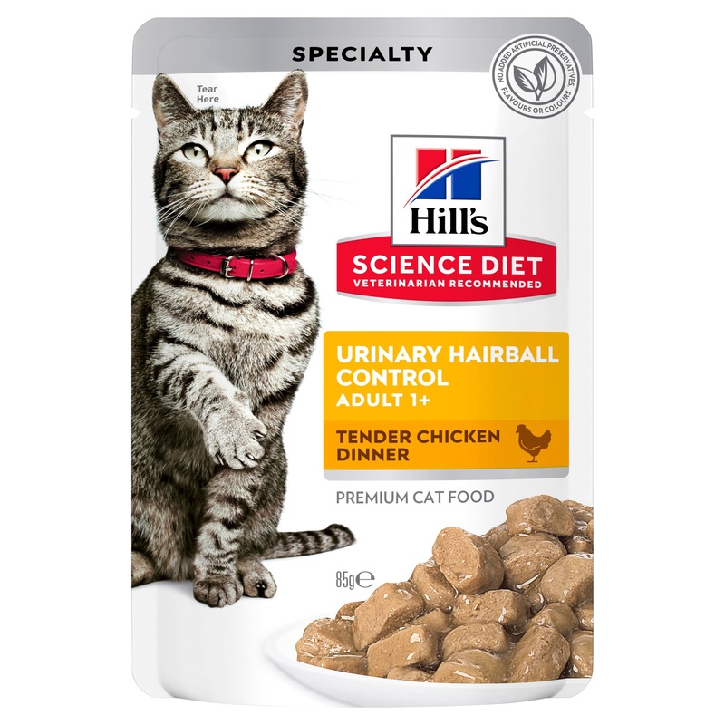 Hill’s Science Diet Adult Urinary Hairball Control Chicken Cat Food Pouches (85 grams x 12 Pouches)