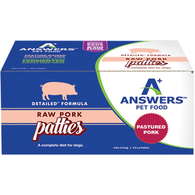 Answers Dog Frozen Detailed Pork 8oz Patties – 8 Count{L-x} SD-5