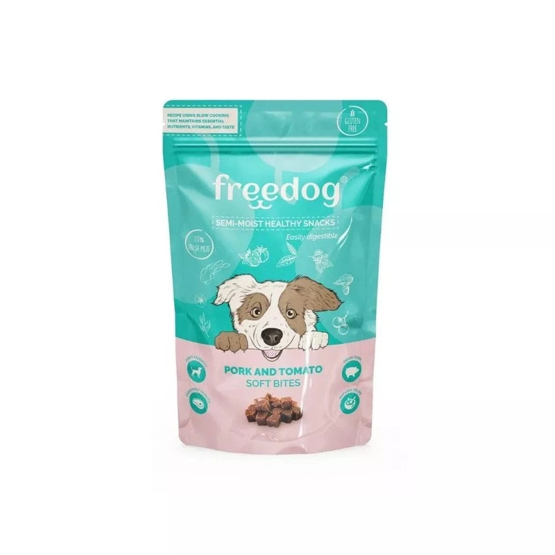Skanstas unims Freedog su kiauliena ir pomidorais, 100 g