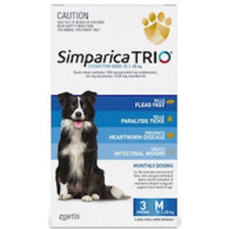 Simparica Trio Chews for Medium Dogs 10.1 – 20kg