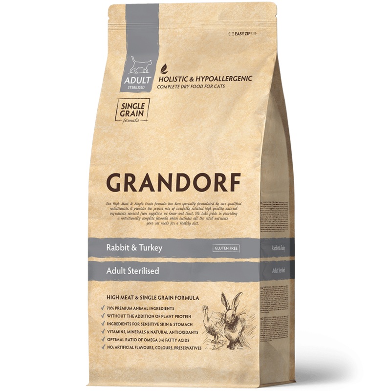 Grandorf Rabbit & Turkey  –  Adult Sterilized Cat 2kg –