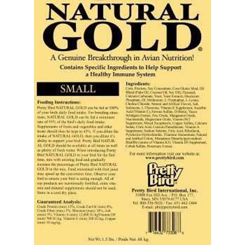Pretty Bird International Natural Gold Pelleted Bird Food 30lb SM