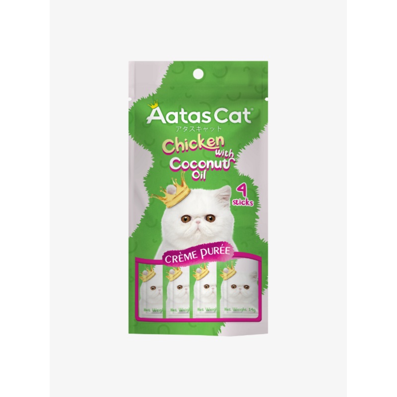 Aatas Cat Crme Pure Chicken with Coconut Oil Cat Liquid Treats 14g (4 Sachets)