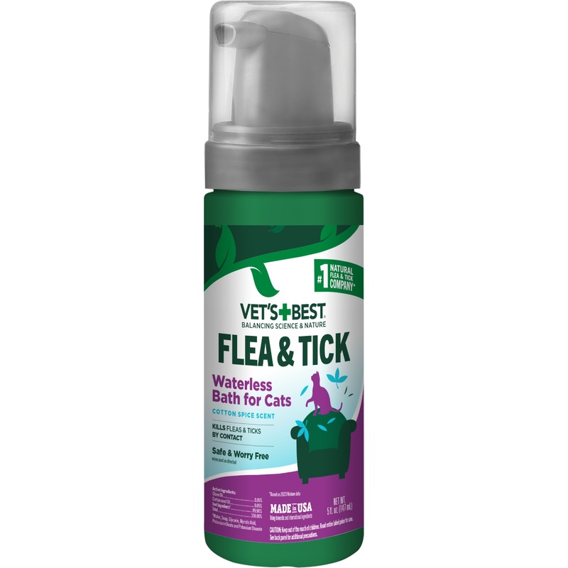 Vet’s Best Flea & Tick Waterless Bath for Cats Cotton Spice Scent 5oz