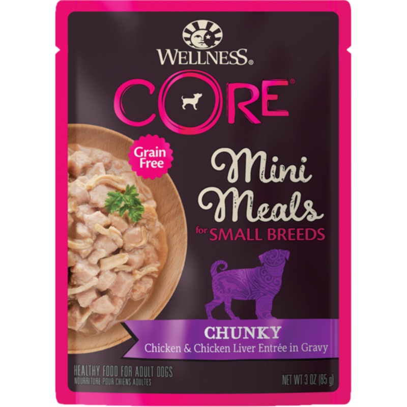 Wellness Dog Core Small Breed Mini Meals – Chunky Chicken & Chicken Liver Entree in Gravy 3oz