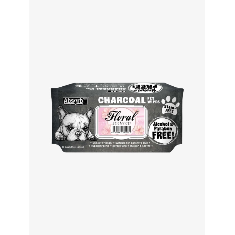 Absorb Plus Charcoal Pet Wipes  Floral (80pcs) | Alcohol & Paraben Free