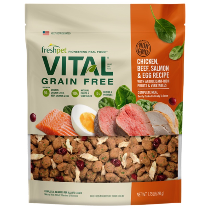 VITAL GRAIN FREE CHICKEN, BEEF, SALMON & EGG RECIPE WITH ANTIOXIDANT-RICH FRUITS & VEGETABLES FOR DOGS