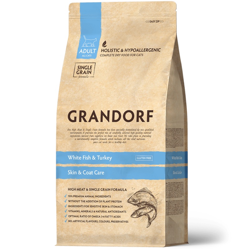 Grandorf White Fish  –  Skin & Care Adult Indoor Cat 2kg –