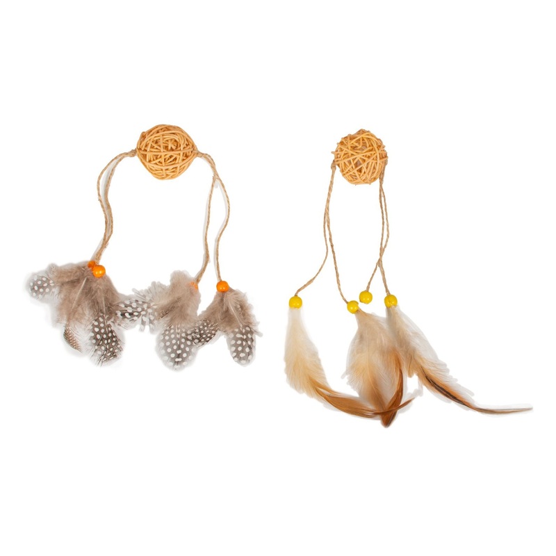 Farm Company Straw Cat Ball Toy with Rope and Feathers – 4cm x 40cm