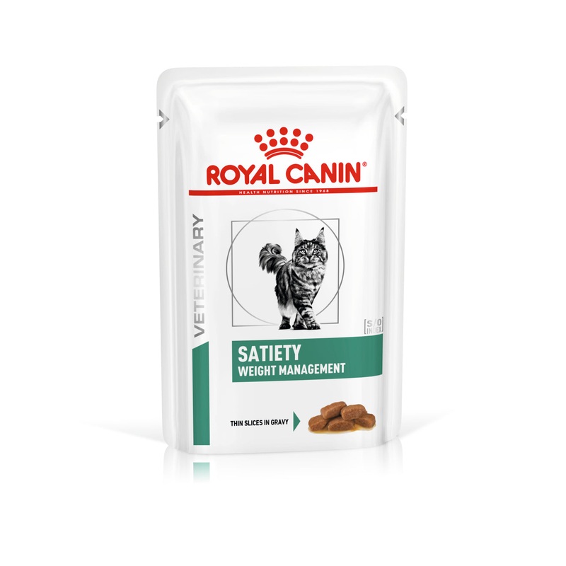 Royal Canin Veterinary Diet Feline Satiety Weight Management Pouch Wet Cat Food (85 grams x 12 Pouches)