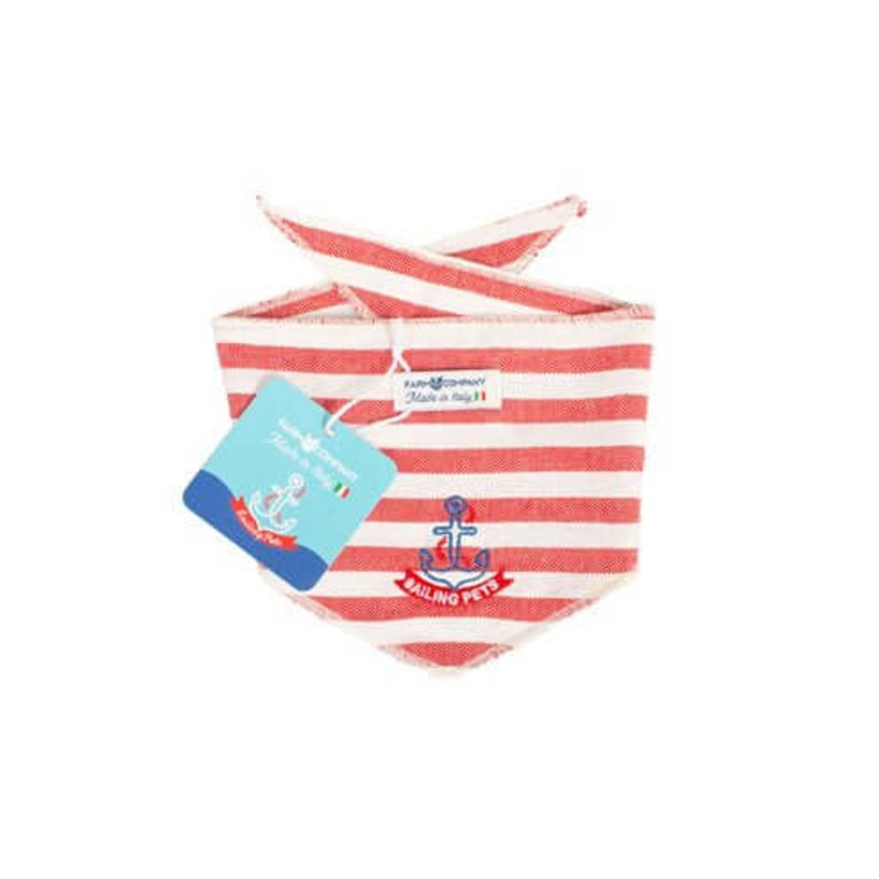 Farm Company Sailing Pet Collection Cotton Bandana Made in Italy white/red L/XL 68X17cm –