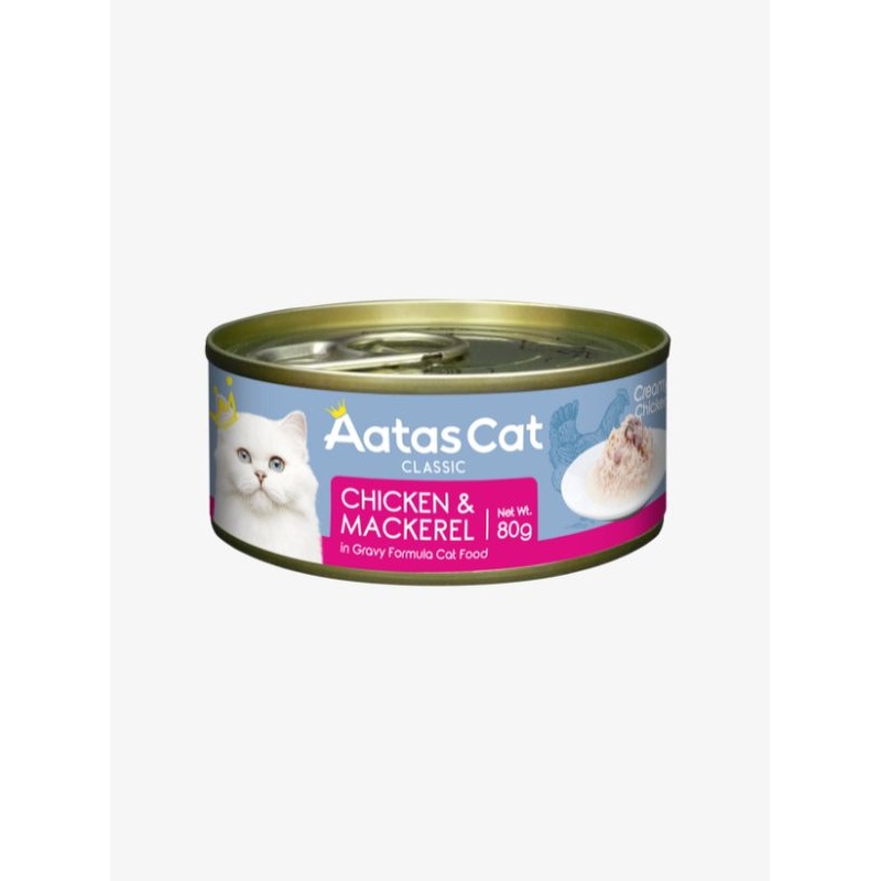 Aatas Cat Creamy Chicken & Mackerel in Gravy Grain-Free Wet Canned Food for Cats 80g
