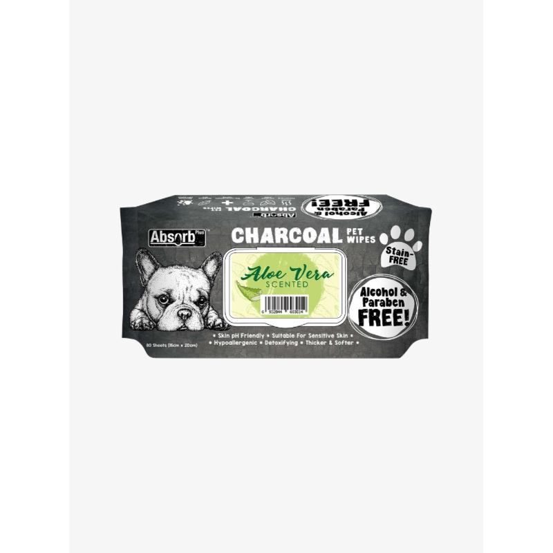 Absorb Plus Charcoal Pet Wipes  Aloe Vera (80pcs) | Alcohol & Paraben Free