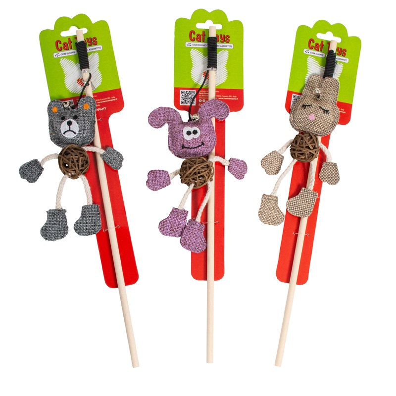 Farm Company Cat wooden fishing pole with cotton toys and straw ball –  40 cm –