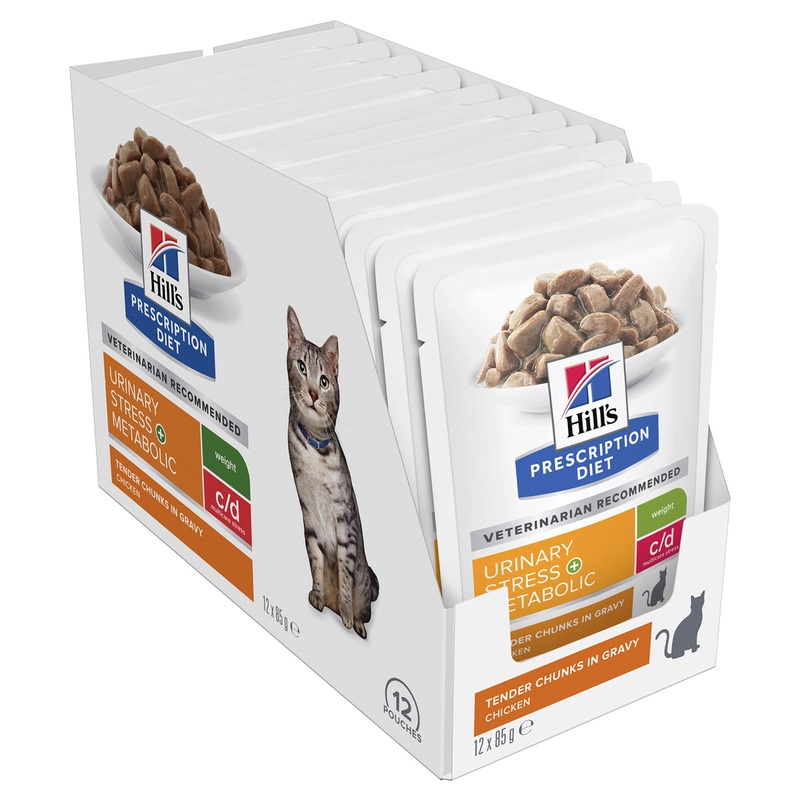 Hill’s Prescription Diet c/d Multicare Stress Urinary Care + Metabolic Weight Cat Food Pouches (85 grams x 12 Pouches)