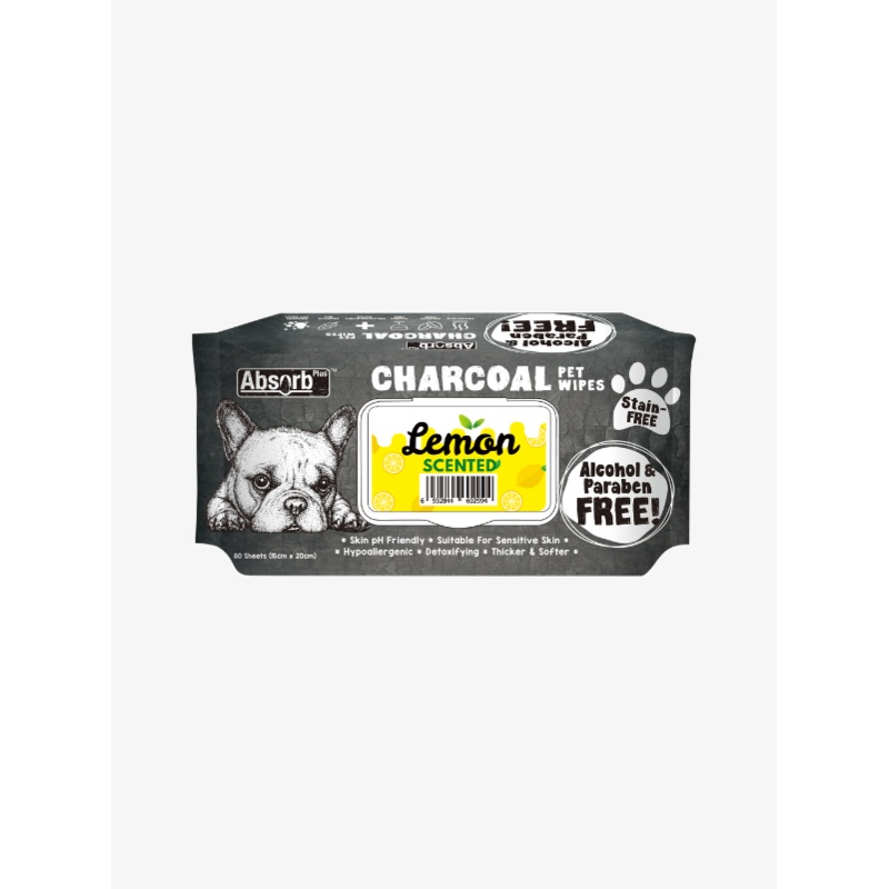 Absorb Plus Charcoal Pet Wipes  Lemon (80pcs) | Alcohol & Paraben Free