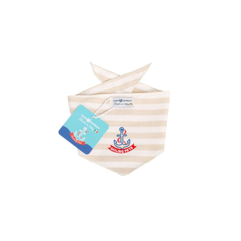 Farm Company Sailing Pet Collection Cotton Bandana Made in Italy white/beige L/XL 68X17cm –