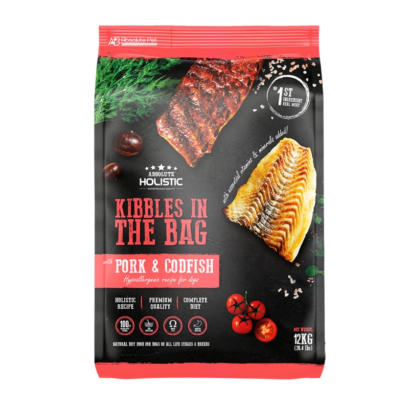 Absolute Holistic Dog Kibbles In The Bag Pork & Codfish 12kg
