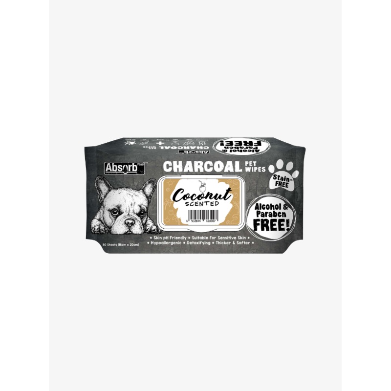 Absorb Plus Charcoal Pet Wipes  Coconut (80pcs) | Alcohol & Paraben Free