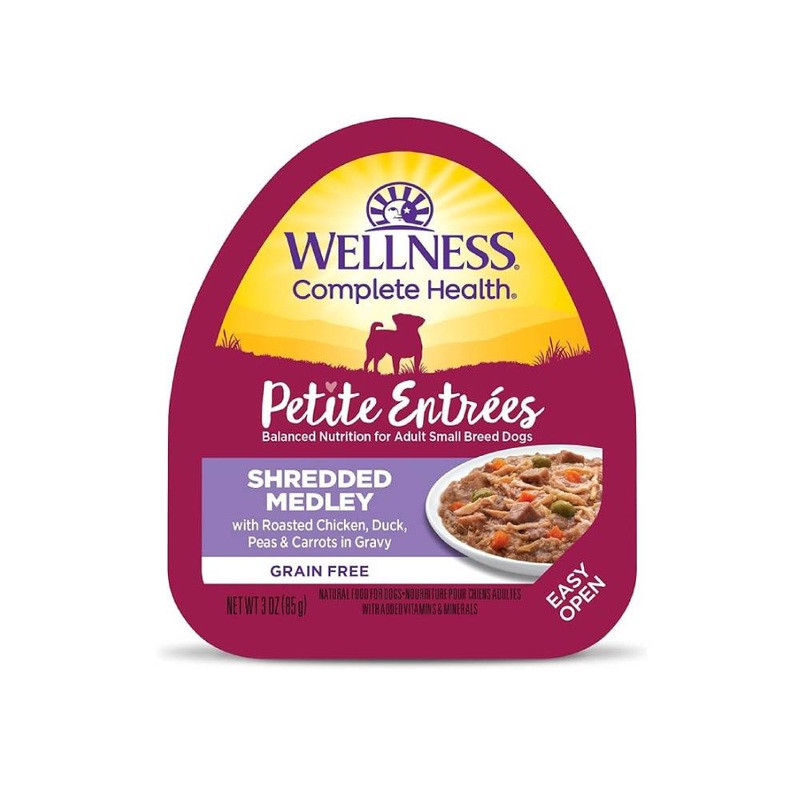Wellness Dog Small Breed Petite Entrees Shredded Medley – Roasted Chicken, Duck, Peas & Carrots in Gravy 3oz