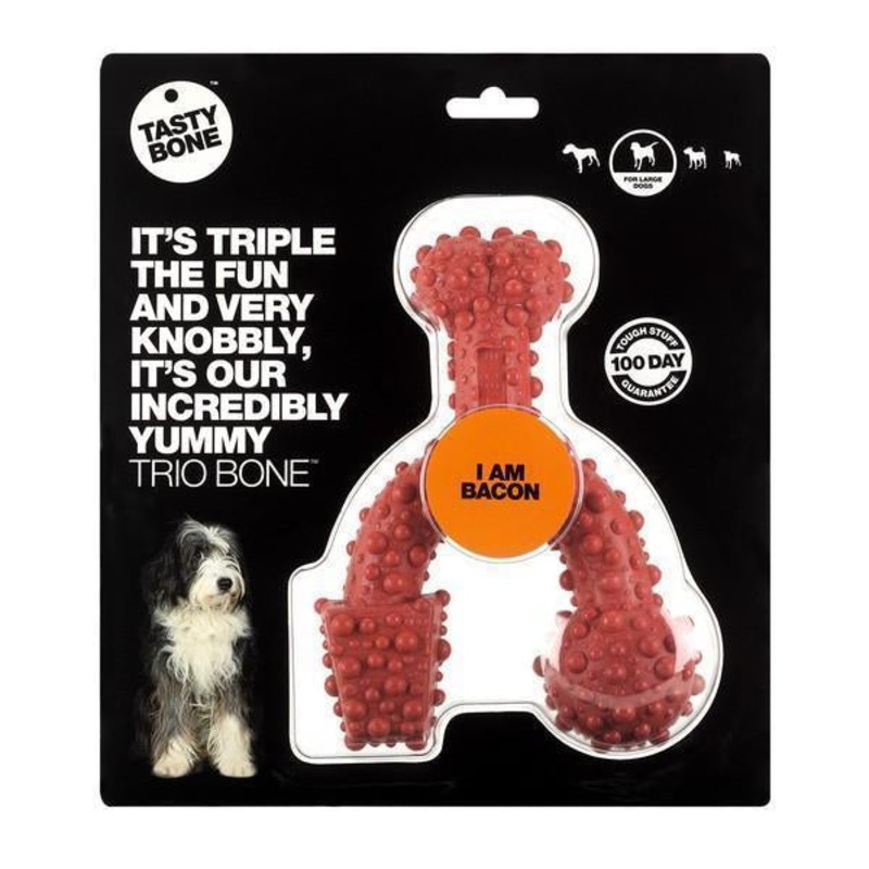 TastyBone Dog Toy Nylon Bacon Trio Bone for Large Dogs ^._.^