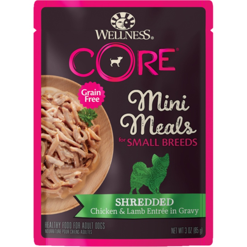 Wellness Dog Core Small Breed Mini Meals – Shredded Chicken & Lamb Entree in Gravy 3oz