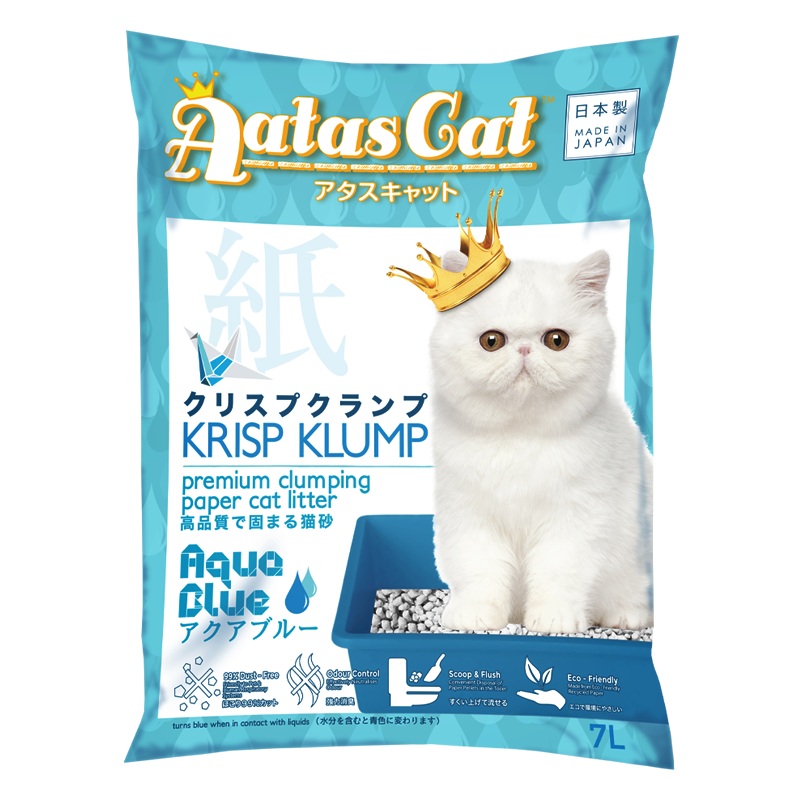 *DONATION TO KITTEN SANCTUARY SG* Aatas Cat Premium Clumping Paper Cat Litter – Krisp Klump Aqua Blue 7L